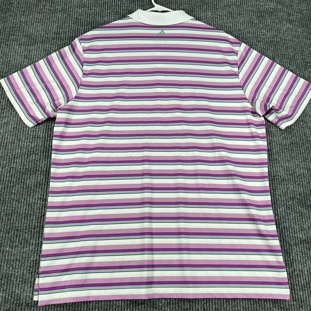 Adidas Polo Shirt Mens XL Extra Large Purple Striped Short Sleeve Golf Casual